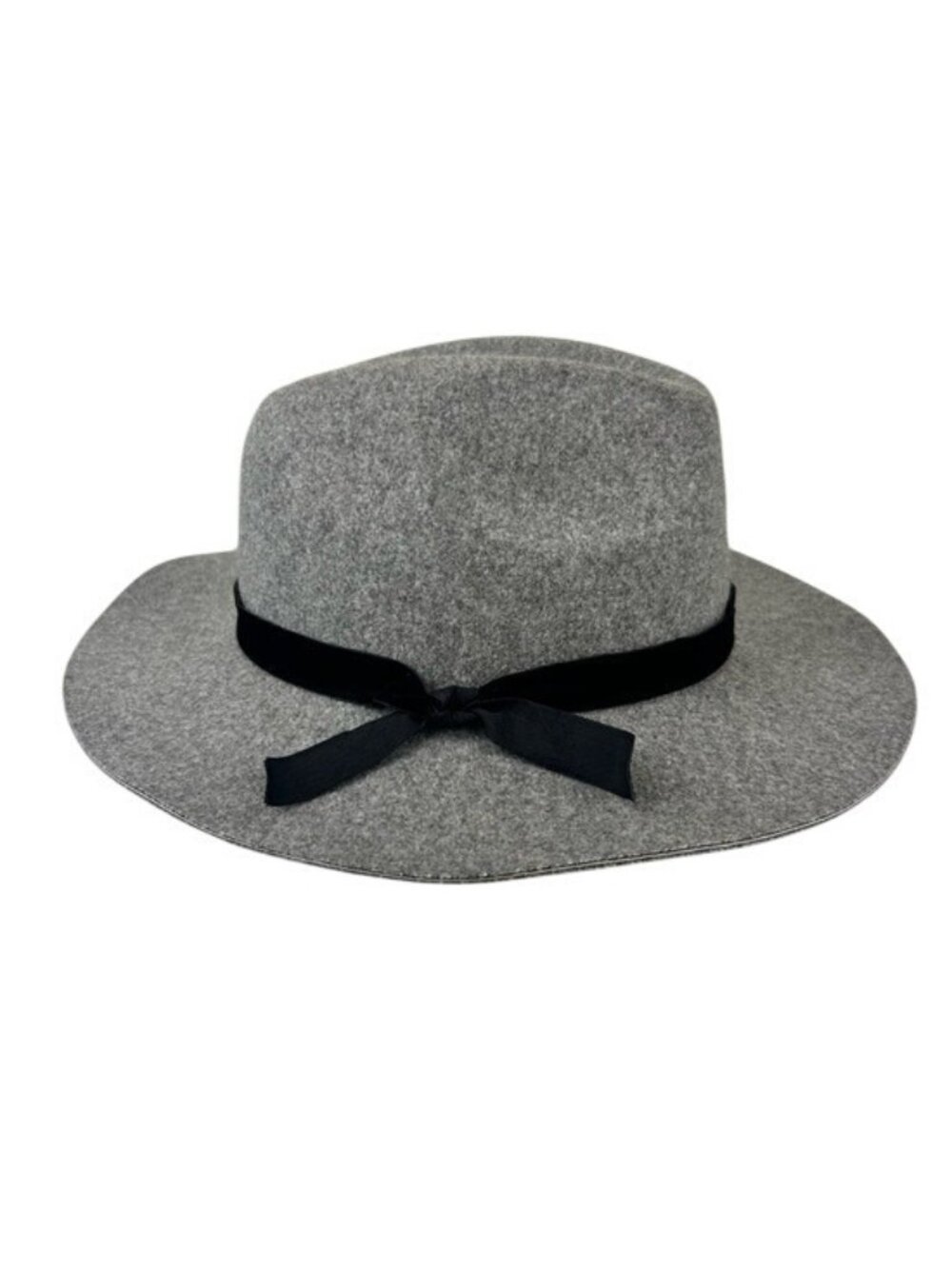 Grey Felt Wide-Brim Hat with Black Ribbon Girls OSFM